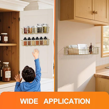 Spice Rack, 4-Pack Seasoning Organizer Wall Mount for Kitchen Storage Organization, Spice Holder Shelf Saving Space for Cabinet, RV, Pantry, Gold - Image 8