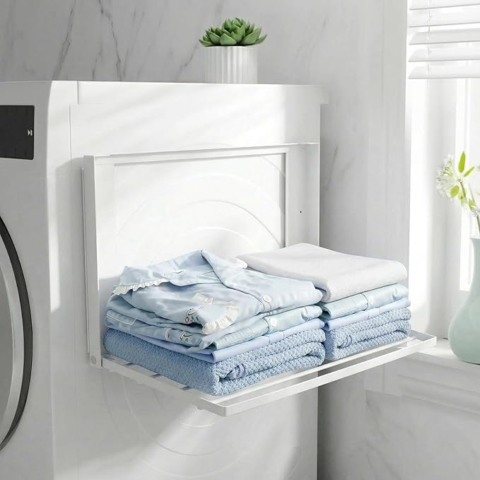 Magnetic Laundry Shelf for Washing Machine, Organize Laundry Essentials with Ease, Easy Install, Durable, 24-inch Adjustable Magnetic Storage Rack, White