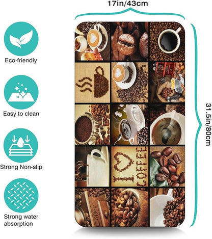 Coffee Mat 17inx31.5in, Coffee Bar Mat for Countertops, Absorbent, Hide Stain, Anti-Slip, Dish Drying Mat