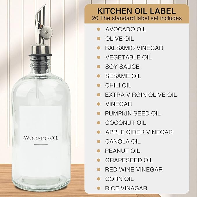 3PCS Oil Dispensers with Labels 16.23oz Kitchen Cooking Glass Bottles Containers with 304 Stainless Steel Automatic Pump Heads Anti-Corrosion & Rustproof - Image 3