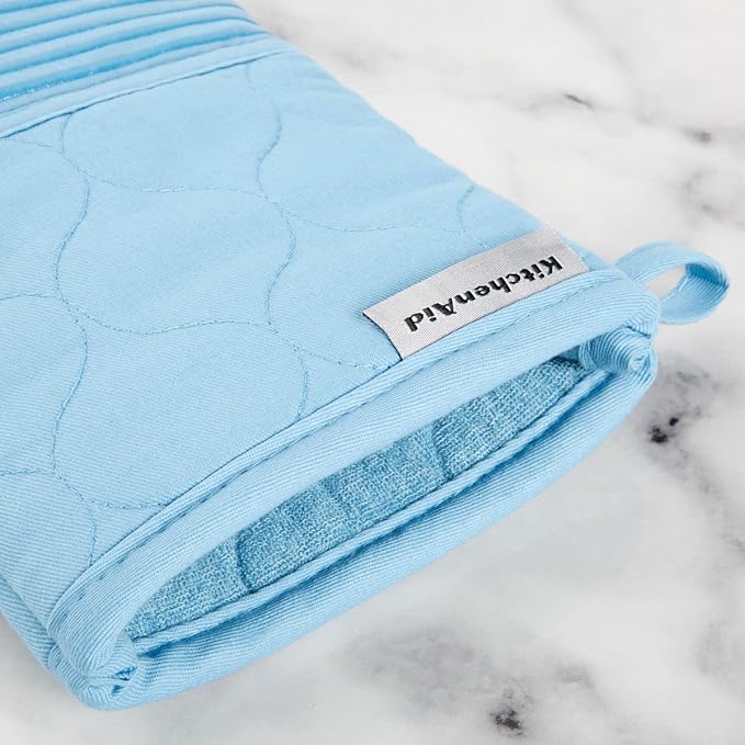 KitchenAid Quilted Cotton Terry Cloth Oven Mitt, Pot Holder, Kitchen Towel 4-Pack Set, Heat Resistant, Silicone Grip, Gift Set, Blue Velvet, 16"x26", 7"x13" & 7"x10" - Image 7