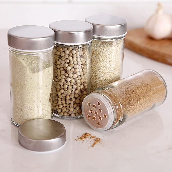 2 Pcs Glass Spice Jars/Bottles - 3oz Empty Round Spice Containers with Airtight Metal Caps with Shaker Lids (2, clear) - Image 4