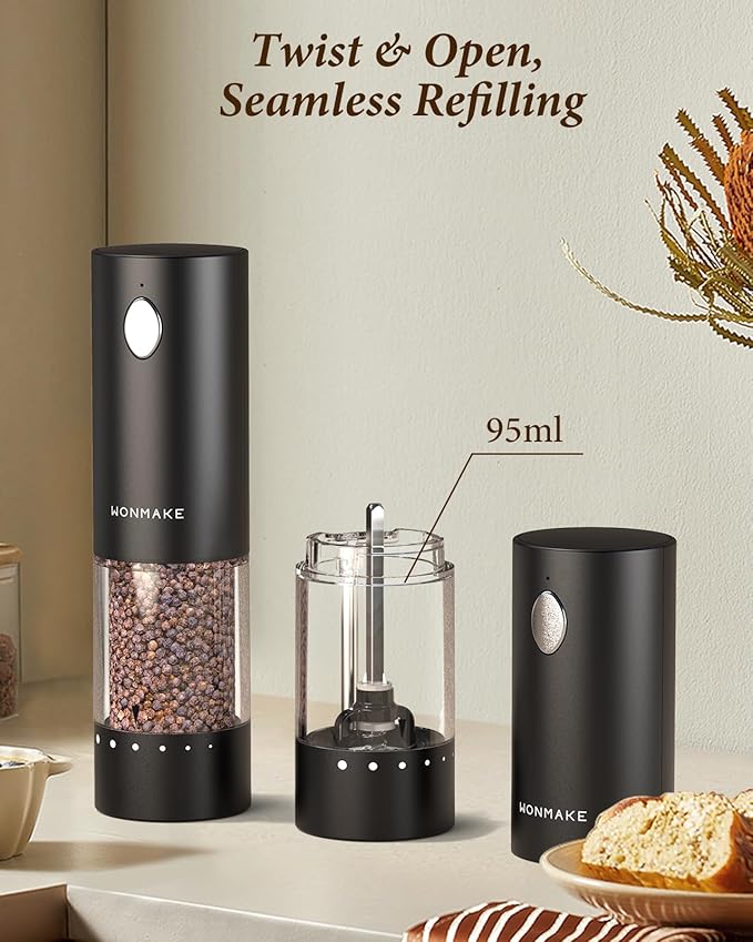 Electric Salt and Pepper Grinder Set - Automatic Refillable Salt and Pepper Grinders with Charging Base & LED Light, Adjustable Coarseness, One-handed Easy Operation, Ideal Kitchen Gadget - Image 6