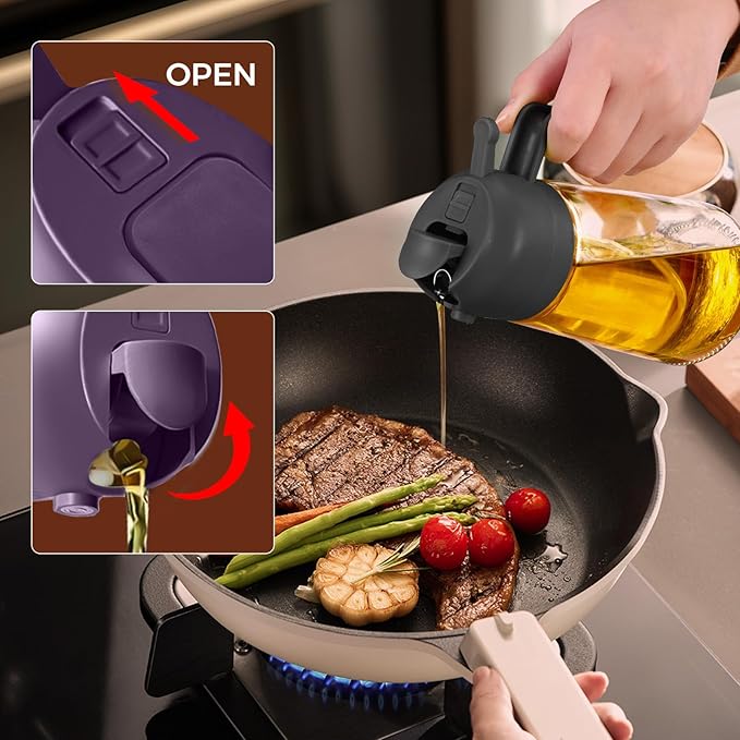 YARRAMATE 16oz/470ml Glass Olive Oil Sprayer for Cooking with Stickers, 2 in 1 Oil Dispenser for Kitchen Gadgets, Food Grade Premium Spray Bottle with Portion Control for Salad, BBQ (Purple) - Image 7