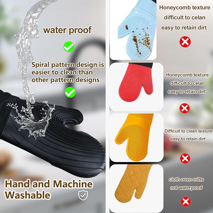 Silicone Oven Mitts-13.6 in Extended Oven Mitts Heat Resistant 500F, Oven Gloves with Soft Liner Good Grippy BPA-Free Easy to Clean Flexible-Oven Mits Set for Cooking Baking Grilling BBQ - Image 2