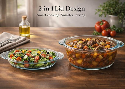 Ums 3.3 Quart Glass Casserole Dish with Lid, Round Glass Baking Dishes for Oven with Lid, Round Covered Casserole Dish, Microwave and Dishwasher Safe Clear Bakeware
