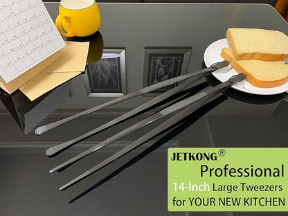 JETKONG 2 Pcs 14-Inch Food Tweezer Tongs Extra Long Stainless Steel Kitchen Tweezer Cooking Tweezers (Black) - Image 4
