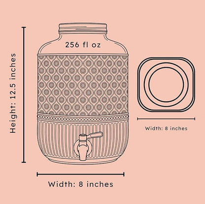 Godinger Drink Dispenser 2 Gallon, Large Glass Water Dispenser - (256oz) Blush