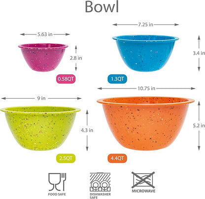 bzyoo Confetti Nesting Mixing Bowls Set - 4-Piece Colorful Kitchen Bowls (18oz, 1.25QT, 2.5QT, 4QT) - BPA-Free, Dishwasher Safe, Space-Saving Design Vibrant Color - Image 7