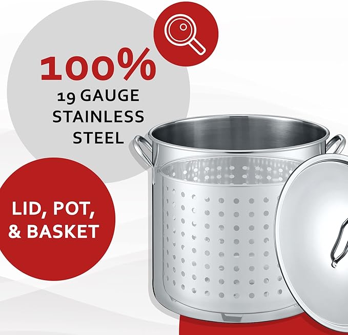 CONCORD 53 QT Stainless Steel Stock Pot w/Basket. Heavy Kettle. Cookware for Boiling - Image 4
