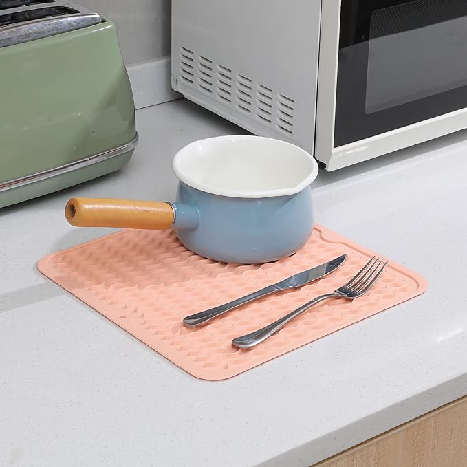 MicoYang Silicone Dish Drying Mat for Multiple Usage,Easy clean,Eco-friendly,Heat-resistant Silicone Mat for Kitchen Counter or Sink,Refrigerator or Drawer liner Pink M 12 inches x 12 inches - Image 7