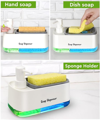 5-in-1 Kitchen Soap Dispenser Set with Sponge Holder - Dual Hand & Dish Soap Pump Dispenser for Sink Countertop with 2-Packs Natural Loofah Dish Sponge Dishwashing Scrubber,White - Image 3
