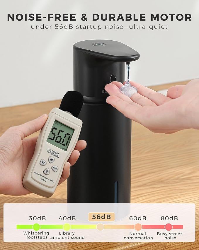 Automatic Liquid Soap Dispenser Touchless, 304 Stainless Steel Bottle Body &16.2oz/480ml Rechargeable, 3 Adjustable Liquid Levels, IPX7 Waterproof, for Kitchen Bathroom, Black - Image 6