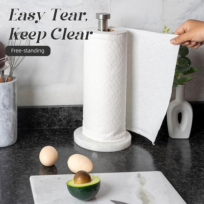Koville African Genuine Marble Paper Towel Holder Countertop, 6" Stone Base Silver Rod Paper Towel Holder Stand for Kitchen Storage, for Standard or Jumbo-Sized Rolls - Image 4