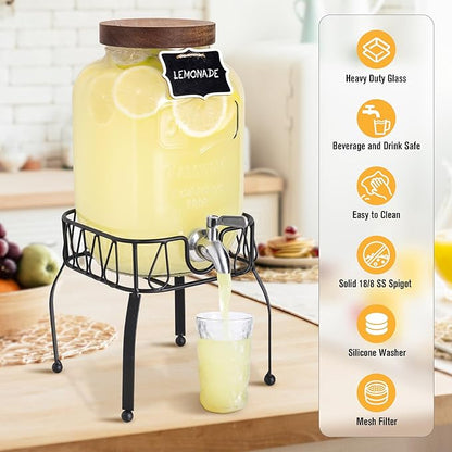 Mustry Glass Drink Dispenser for Parties, 1 Gallon Beverage Dispenser with Stand and Spigot Solid Stainless Steel, Used as Lemonade Dispenser Sun Tea Jar Kombucha Jar - Image 3