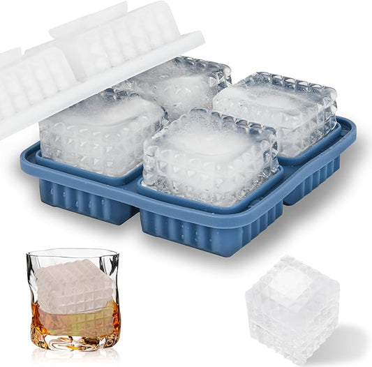 2-Inch Whiskey Ice Cubes Mold,Silicone Ice Cube Trays with Lid | Diamond Textured Large Square Ice Cube Mold,Bourbon Ice Cube Molds,Ice Trays-Ice Molds for Whiskey,Cocktails,Blue