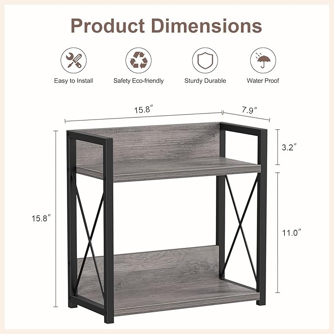 Giikin Coffee Bar Accessories, 2 Tier Spice Rack for Counter, Gray Kitchen Countertop Organizer (Grey, L) - Image 2