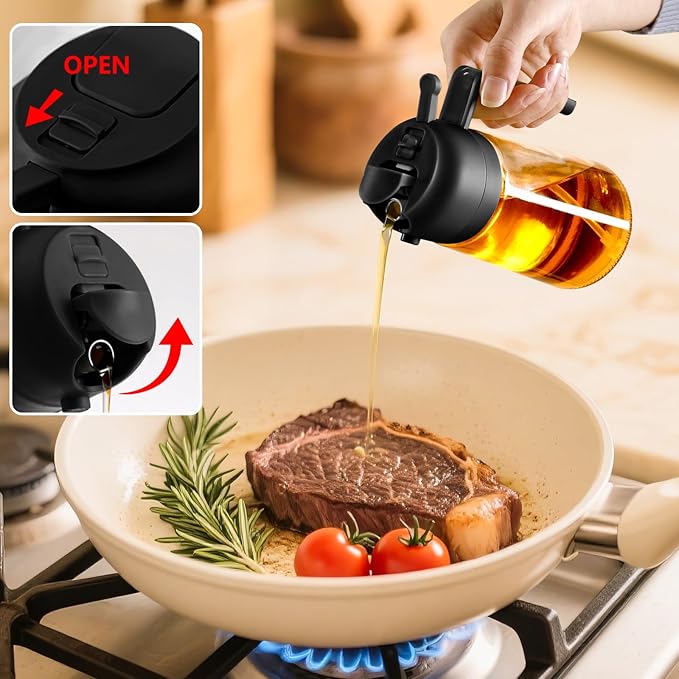 SWEET VIEW 2PCS Oil Sprayer for Cooking, 16oz/470ml Glass Oil Dispenser/Pour Bottle, Kitchen Accessories, Kitchen Gadgets for Air Fryer, Salad, BBQ, with Stickers (Black,White) - Image 4