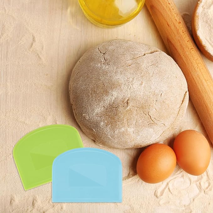 4 Pieces Food Scraper, Flexible Dough Scraper, Dough Scraper for Sourdough, Multifunctional Kitchen Scraper Tool, Baking Scraper, Bread Dough Cutter, Cake Smoother for Icing (White, Green, Blue, Pink) - Image 7