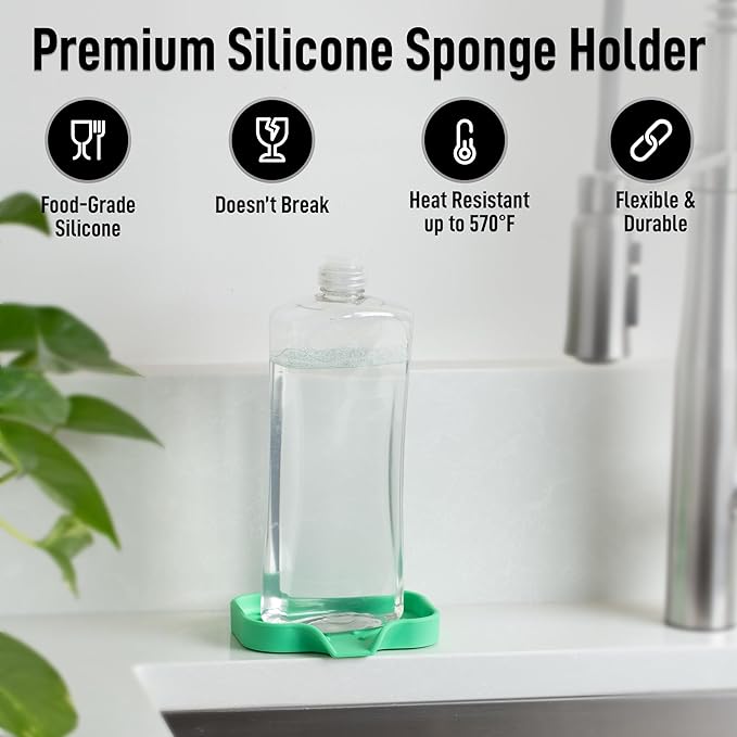 Zulay Kitchen Small Silicone Sponge Holder (4.9x3.3”) – Space-Saving Sink Organizer Tray for Sponge, Soap, Brush & More – Compact Non-Slip Dish for Kitchen & Bathroom (Carnival Glass) - Image 2