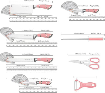 Kitchen Knife Set, 9-Piece Red Kitchen Knife Set with Acrylic Block, Non Stick Sharp High Carbon Stainless Steel Knife Set for Kitchen Cutting Meat Slicing Chopping Kitchen Gifts for Women (Red)