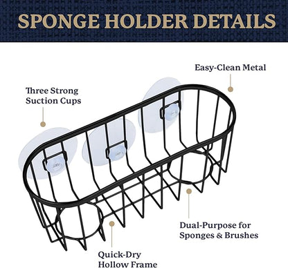 Best Brands Farberware Sponge Holder for Kitchen Sink—Brushed Metal Sink Caddy Organizer with Triple Suction Cups, Kitchen Organizer for Sponges, Brushes, Soap & Cleaning Essentials