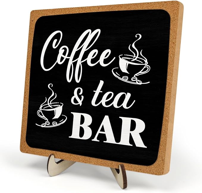 Coffee Bar Decor Sign,Rustic Wooden Plaque Coffee Sign for Java Station, Kitchen, Cafe or Tea Corner, Funny Jave Gift for Home Cafe, 5.9 x 5.9Inch (Black+Brown04) by DMADNF
