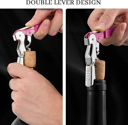 HYZ 2-Pack Wine Opener Waiter Corkscrew, Professional Wine Key for Servers, Bartender with Foil Cutter, Manual Wine Bottle Opener Double Hinged (Rosy) - Image 5