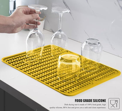 Silicone Dish Drying Mat for Multiple Usage, Easy clean, Eco-friendly, Heat-resistant Dish Drainer Mat for Kitchen Counter,Sink,Refrigerator or Drawer liner (12" x 12", Yellow) - Image 5
