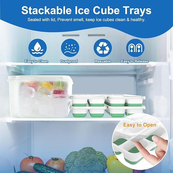 Ice Cube Tray, Ice Cube Trays for Freezer 4 Pack with Lids, Ice Tray Easy-Release, Ice Trays for Freezer Stackable, Silicone Ice Cube Tray for Drinks, Coffee - BPA-Free and Odor-Free - Image 2