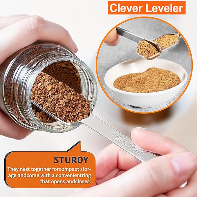 Measuring Cups and Spoons Set of 20 - Stackable Stainless Steel Measuring Cups Spoons & Plastic Measuring Cup for Dry and Liquid Ingredients, Cooking & Baking Kitchen Gadgets - Image 3