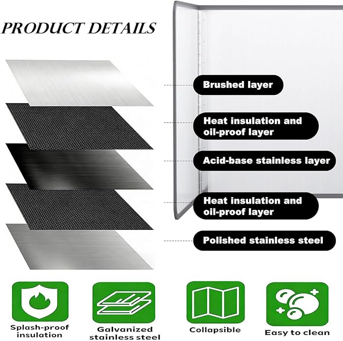 3 Sided Foldable Splatter Guard, Stainless Steel Grease Splatter Screen, Non-Stick Oil Splash Guard, Anti-Grease Cooking Shield, Heat-Resistant Stove Protector with Safe Edge, Easy to Clean (Medium) - Image 3