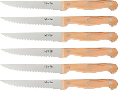 Martha Stewart Austenwood 15-Piece Knife Block Set, German Stainless Steel Kitchen Knives with Forged Italian Olive Wood Handle