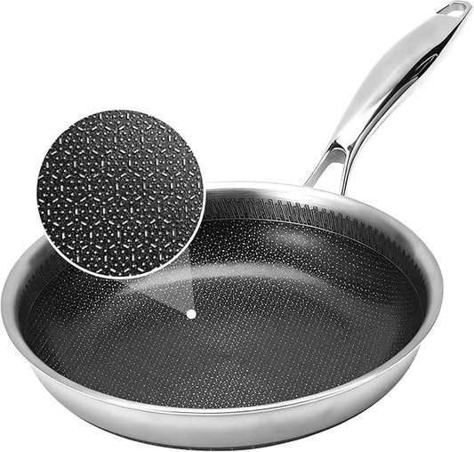 8 Inch Tri-Ply Stainless Steel Hybrid Frying Pan, Ceramic Nonstick Skillet, Induction & Oven Safe 600°F, PFAS/PFOA Free Professional Clad Cookware
