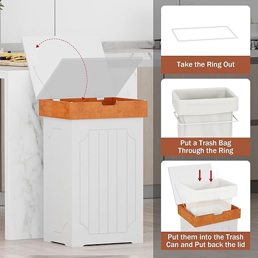 Function Home Trash Can Cabinet, 13 Gallon Kitchen Garbage Can, Wood Recycling Trash Bin, Freestanding Dog Proof Trash Can, Farmhouse Trash Cabinet with Lid for Home Kitchen Bathroom, White - Image 7