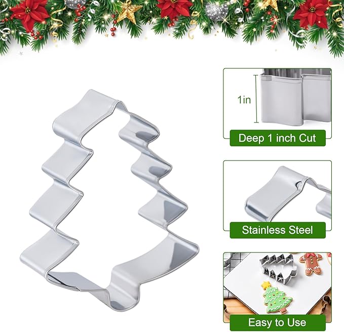 Husfunov Christmas Cookie Cutters Set 6 Pieces,Stainless Steel Metal Cutter with Christmas Tree, Gingerbread Man, Snowman, Snowflake, Candy Cane, Santa Face Shapes for Holiday - Image 3