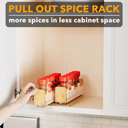 SpaceAid Bamboo Pull Out Spice Rack Organizer for Cabinet, Heavy Duty Slide Out Seasoning Kitchen Pantry Sliding Vertical Organization, 5.1" Wide, 2 Drawers(2" Wide), 1-Tier, Natural - Image 5