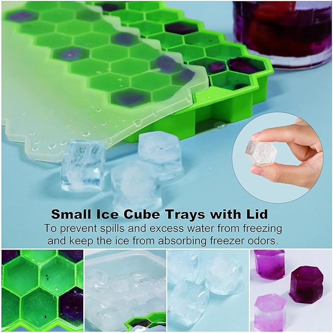 Ice Cube Trays for Freezer with Lid-Silicone Ice Cube Tray with Lid Ice Maker 2 Packs Green,Easy-Release Reusable Ice Cube in Organizer Bins or Ice Bucket for Cocktail bar or Iced Coffee Cup - Image 5