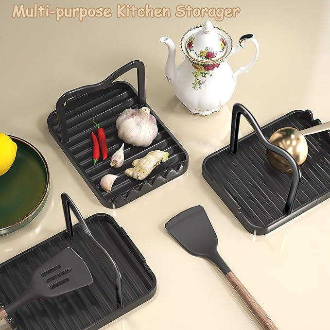 Spoon Rest with Lid Holder, Stainless Steel Lid Holder While Cooking & Organizer with Detachable Drain Tray, Anti-Rust Countertop Space Saver for Spoons, Spatulas (Black) - Image 9