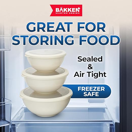 Bakken Master 12 Piece Plastic Nesting Bowls with Lids - Mixing Bowls Set includes 6 Prep Bowls and 6 Lids, BPA-Free, Reusable Meal Prep Containers, Microwave, Freezer & Dishwasher Safe, White Cream - Image 8
