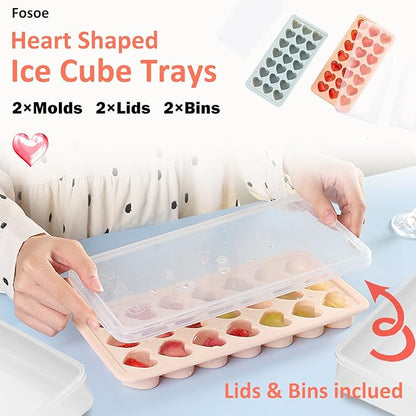 2 Pack Heart Shpaed Ice Cube Trays with Lids, 42 Holes Silicone Heart Ice Cube Molds for Whiskey, Cocktail, Fun Shapes Ice Cubes, Chocolate, Candle, Candy, Jelly, Jello - with Lids Bins - Image 4