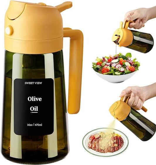 SWEET VIEW Olive Oil Dispenser and Oil Sprayer – 16oz/470ml Glass Light-Proof Oil Pourer for Kitchen, Air Fryer, Cooking, Salad, and BBQ by SWEETVIEW