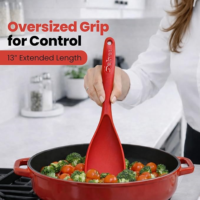Silicone Spoon Spatula for Cooking - Multifunction Scoop Spatula Spoonula - Heat Resistant Cooking Spoon for Nonstick Cookware - Large Silicone Kitchen Spoon - Seamless Design (Red,2pcs) - Image 7