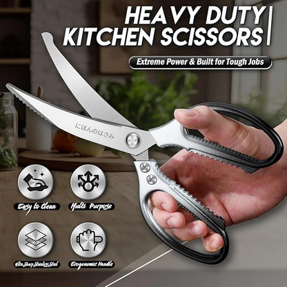 TIJERAS Kitchen Scissors Set Black - Stainless Steel Kitchen Shear, Sharp Meat Scissors Dishwasher Safe, Heavy Duty Poultry Shears, Japanese Cooking Scissor for Food, Chicken, Gifts for Women - Image 4