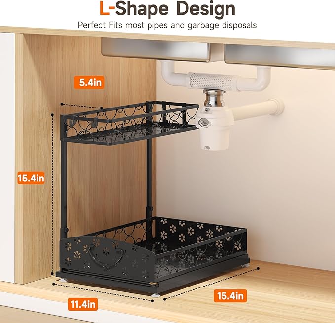 Sevenblue 2 Packs Under Sink Organizer, Height Adjustable 2 Tier Under Kitchen Sink Organizer, Multi-Purpose Storage Shelf for Kitchen Bathroom Cabinet (Metal, Extra Large) - Image 2