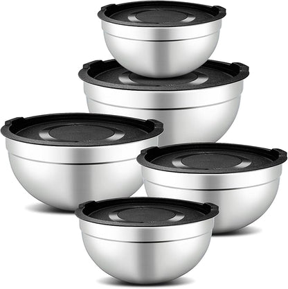 hunnycook 5 Piece Mixing Bowl Set - Mixing Bowls with Lid, Stainless Steel Mixing Bowls for Baking, Size 1.5, 2.1, 3.5, 4, 4.5QT, Baking Bowl for Food Preparation, Mixing and Serving Foods by Dedicatedtoenhancingyourdiningexperience