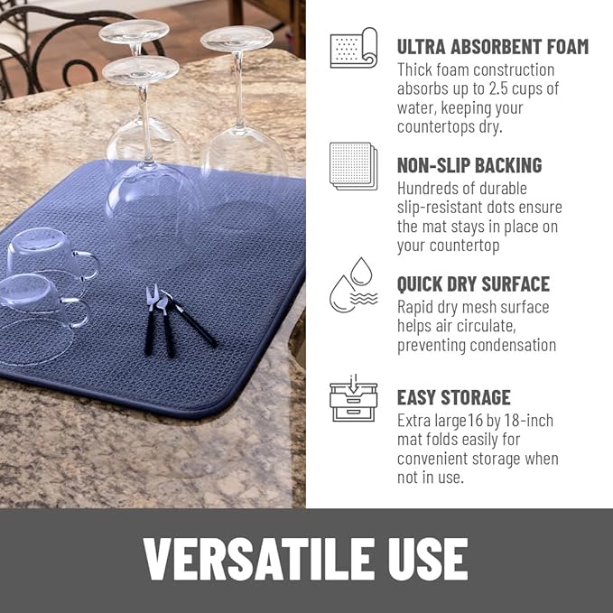 Bellemain XXL Dish Mat Microfiber Dish Drying Mat, Super absorbent (16" x 18", Navy) - Image 4