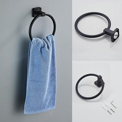Matte Black Bathroom Hardware Set 4 Pieces,Bathroom Accessories Set Stainless Steel Wall Mounted, Hand Towel Bar, Towel Ring, Robe Towel Hooks,Toilet Paper Holder,Towel Bar Set, 23.6 Inch - Image 5