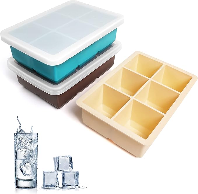 Excnorm Silicone Ice Cube Trays 3 Pack - Large Size Silicone Ice Cube Molds with Leak Proof Removable Lid Square Ice Cube Tray And BPA Free for Cocktail,Whiskey, Stackable Flexible Ice - Image 2