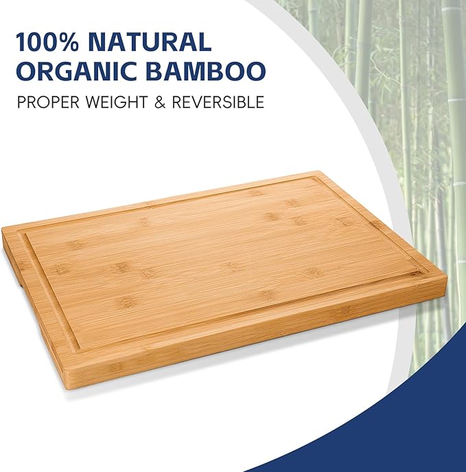 Hiware 3-piece Bamboo Cutting Boards for Kitchen, Heavy Duty Bamboo Cutting Board with Juice Groove, Wood Cutting Board Set for Meat, Vegetables - Image 3